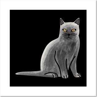 Gray British Shorthair Cat Posters and Art